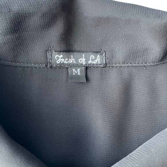 Women Black Sheer Blouse Beaded Collar Button Up Size M High Low Hem Glam Edgy - Picture 3 of 10